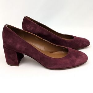 Margeaux The Heel Suede Pump Block Heel Patent Leather Accents Burgundy 38.5/8.5